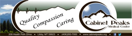 Picture with an outlined mountain that says:
Quality Compassion Caring
Cabinet Peaks Medical Center