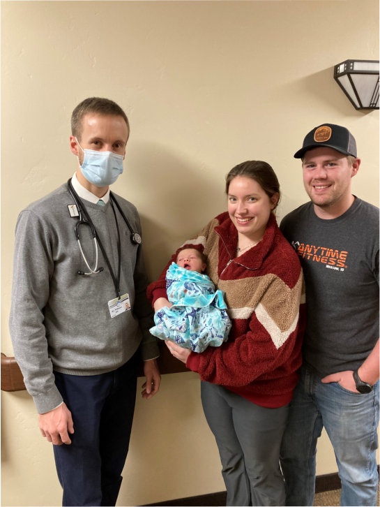Picture of a young couple holding their Newborn baby. Cabinet Peaks Medical Center was rockin' in the New Year 2022 in style this year. Three babies were born in just over 36 hours. The first of the three was born on New Years Eve and was blessed to have three of CPMC's Clinical Managers as the bedside clinicians. As with any great story, it didn't come without excitement or challenges.